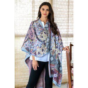 Novica Effortless Style Heavy Knit Multicolor Viscose Blend Ruana from India
